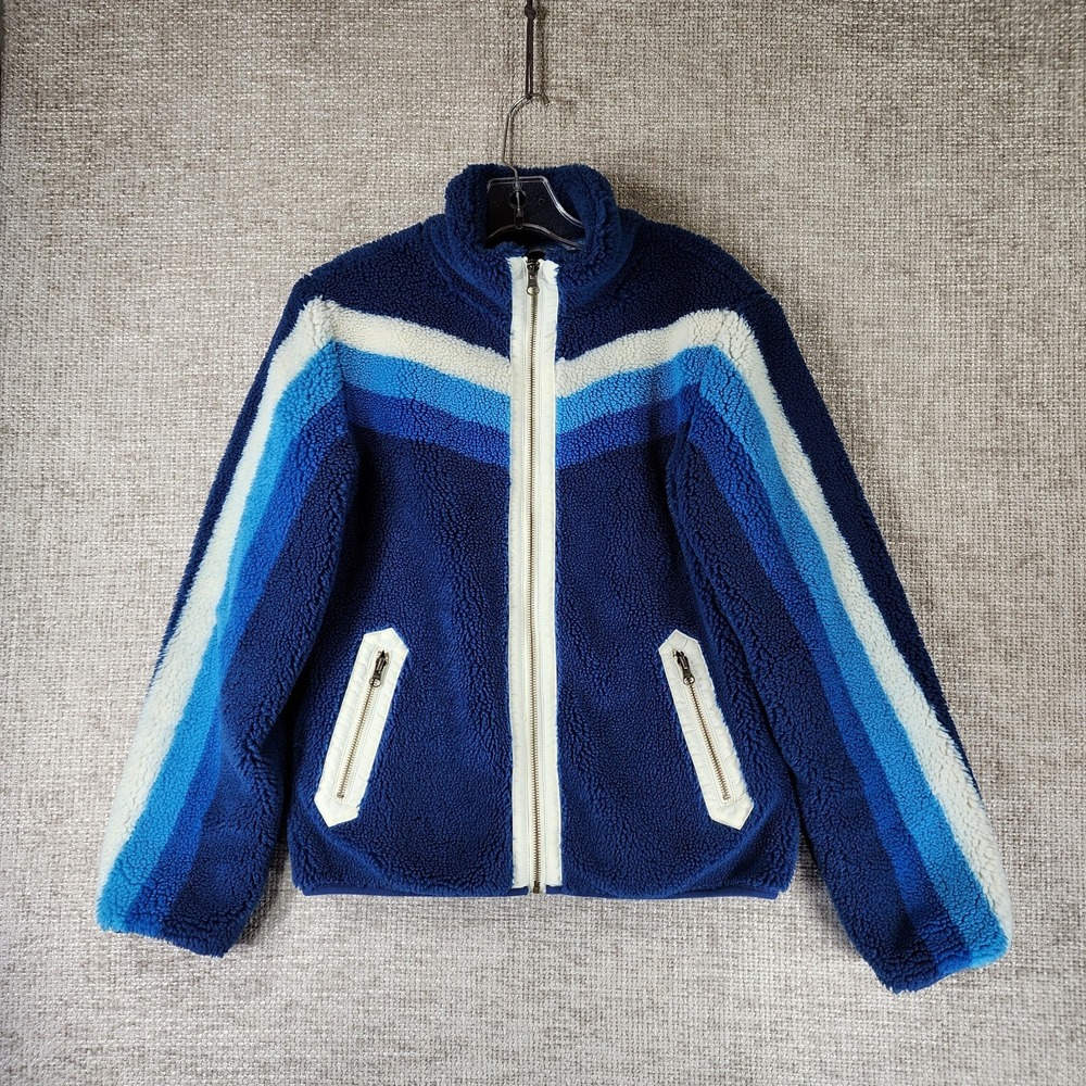 Faherty Apres‎ Dream Jacket Womens S Blue Sherpa Fleece Full Zip Striped
